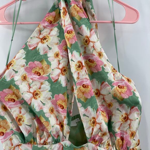 ASTR THE LABEL Giova Dress Size Large Maxi Wedding Cocktail Evening Floral Satin - Picture 7 of 15